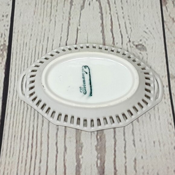Porcelain Dish Germany Courting Couple Reticulated Lattice Trinket 5" Set Of 3 - Picture 5 of 16